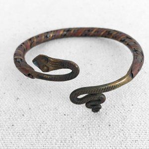 Vintage 70s SNAKE Cuff Bracelet in Brass, Copper & Silver Metals